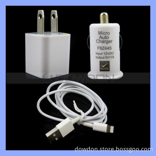3 in 1 Charger for iPhone 5 5s Wall Charger Car Charger USB Cable